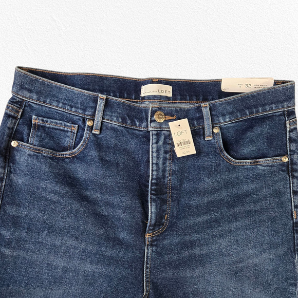 LOFT Dark Wash Classic High Waisted Stretch Classic Ankle Skinny Jeans Size 32 - Picture 3 of 9